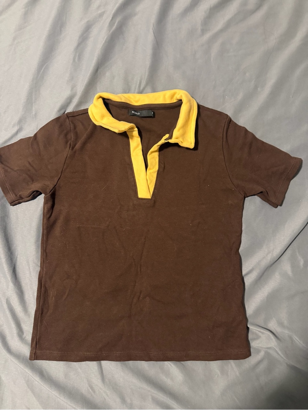 Women’s Brown Polo Top with Yellow Contrast Collar